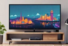 Modern living room with a smart TV streaming a live PPV land event, showing viewers enjoying HD content on multiple devices