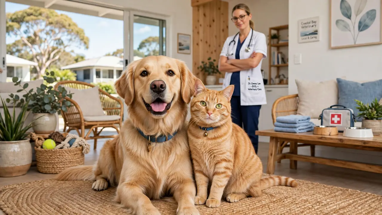 best pet insurance Australia 2026 - happy dog and cat sitting together at home in Australia